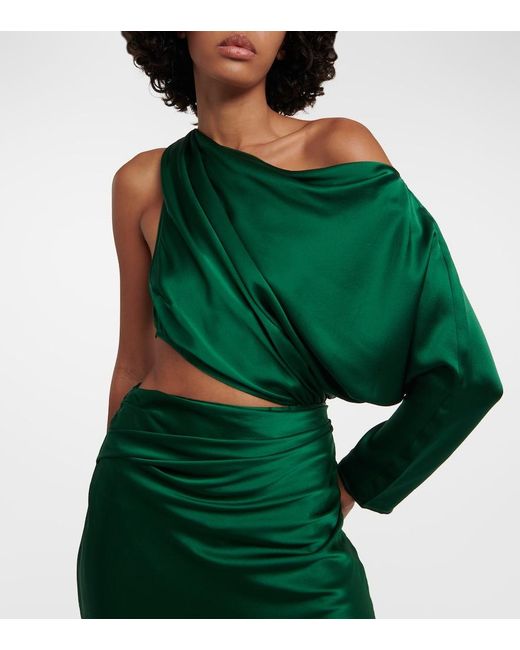 The Sei Green Cutout One-Shoulder Silk Satin Midi Dress