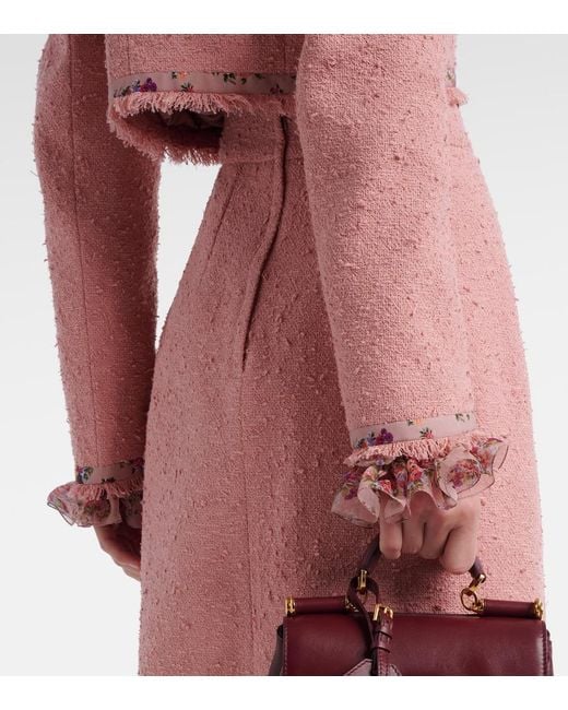 Dolce & Gabbana Pink Floral Cropped Cotton-Blend Tweed Jacket