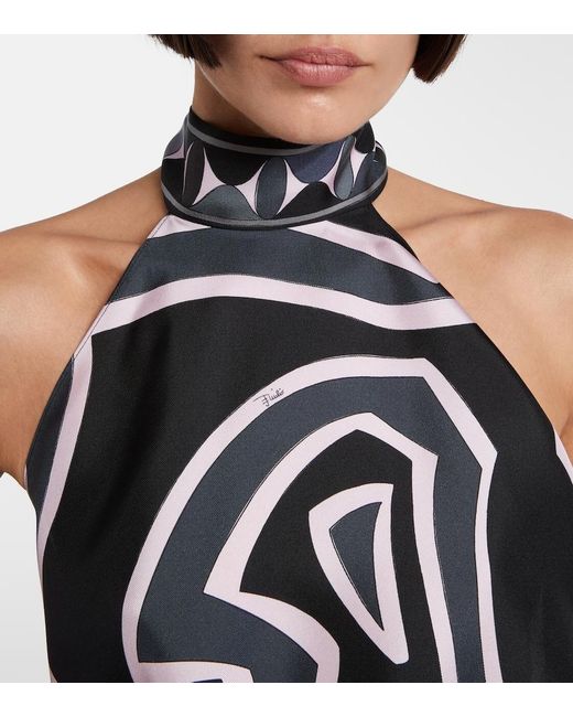 Emilio Pucci Black Iride Halterneck Silk Twill Top