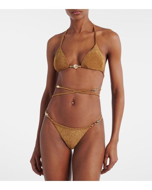 SAME Metallic Verziertes Bikini-Oberteil Shell