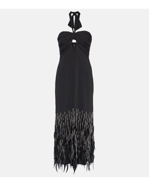 Robe longue en crepe a plumes Johanna Ortiz en coloris Black