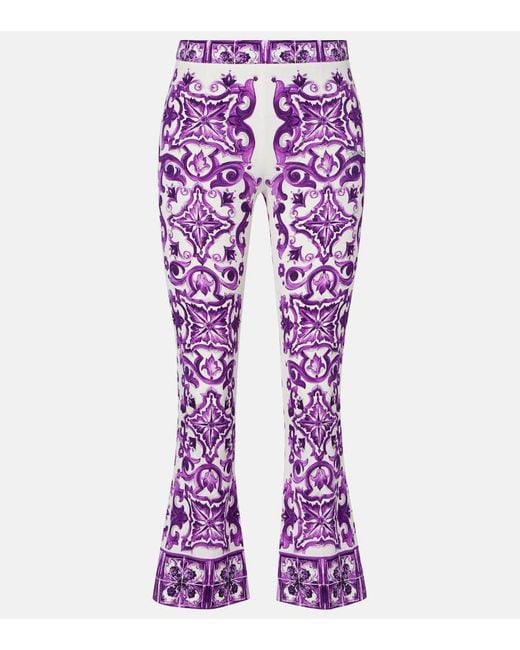 Dolce & Gabbana Purple Majolica Print Silk Trousers