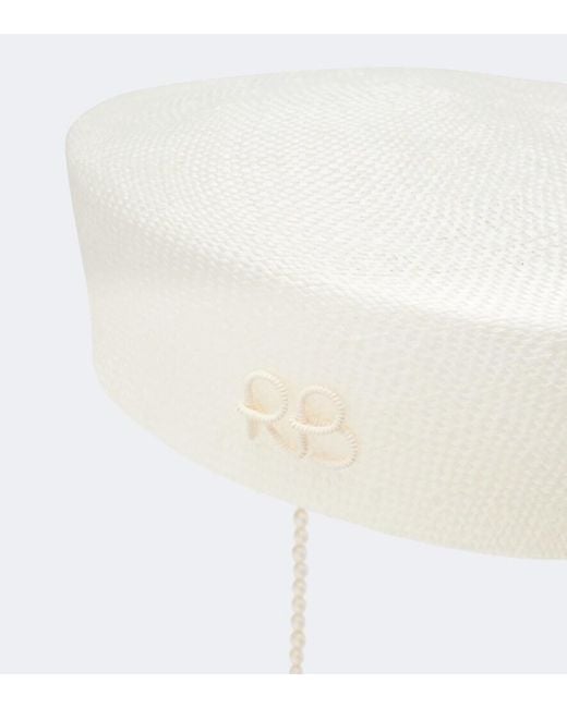Ruslan Baginskiy White Faux-Pearl Straw Hat
