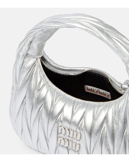 Miu Miu White Wander Small Matelasse Leather Shoulder Bag