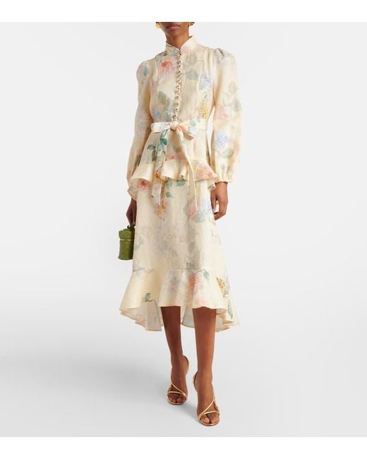 Zimmermann Natural Illuminate Peplum Midi Dress