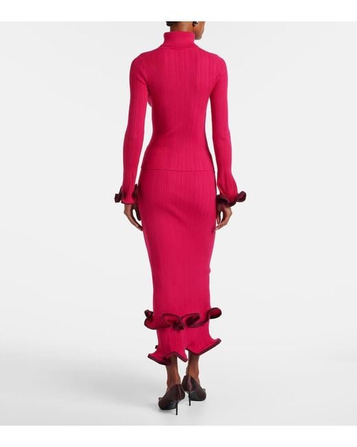 Jonathan Simkhai Red Lola Ruffled Turtleneck Sweater