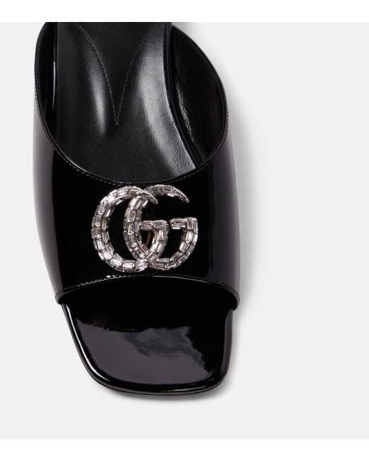 Gucci Black Patent Leather Flat Sandals