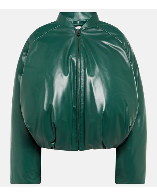 Loewe Green Padded Leather Bomber Jacket