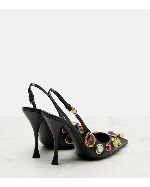 Dolce & Gabbana Black Slingback-Pumps Dg Aus Leder Mit Kristallen