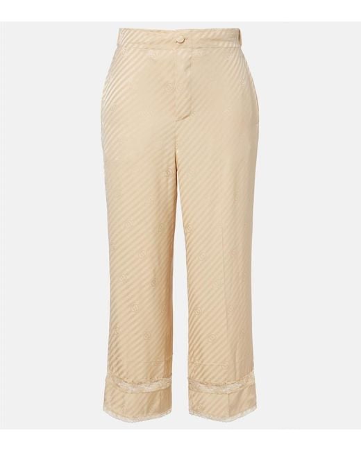 Gucci Natural Gg Silk Jacquard Cropped Wide-Leg Pants