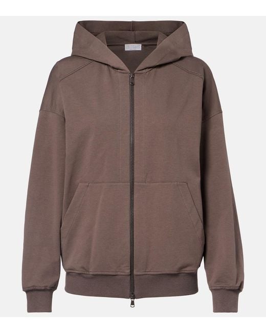 Brunello Cucinelli Brown Monili Cotton Zip-Up Hoodie
