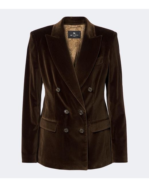 Etro Black Double-Breasted Cotton Velvet Blazer