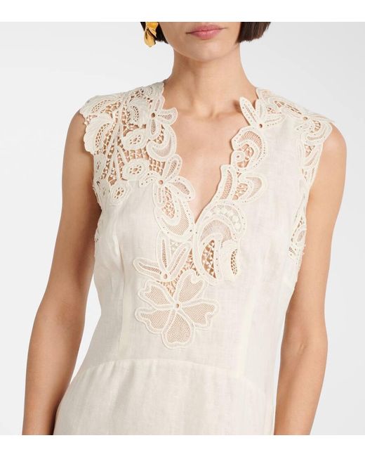 Ulla Johnson Natural Maxikleid Olivette Aus Leinen Mit Spitze