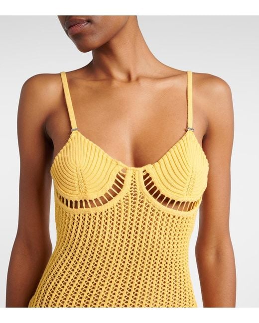 The Attico Yellow Crochet Cotton-Blend Minidress