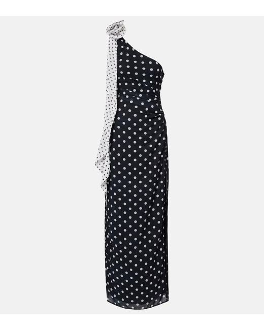 Bananhot Black Louise Polka-Dot One-Shoulder Maxi Dress