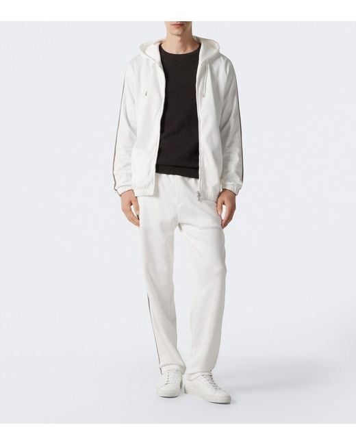 Eleventy White Cotton Zip-Up Hoodie for men