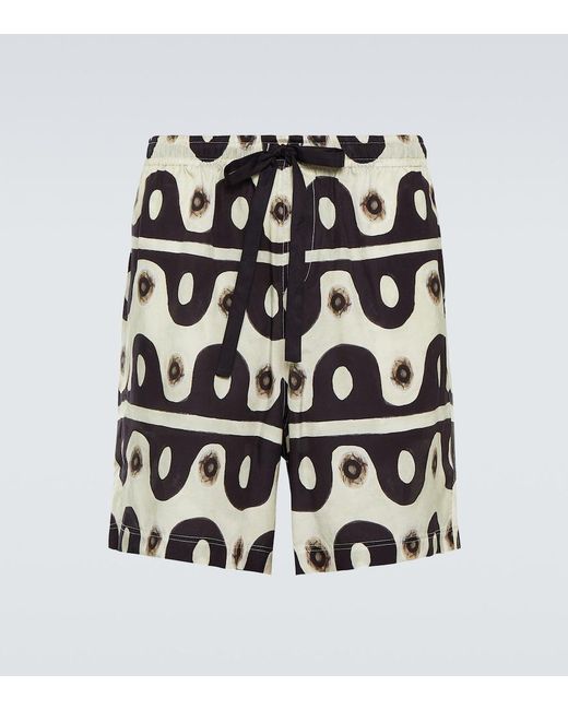 Commas Black Printed Cotton And Silk Shorts for men