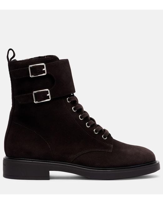 Gianvito Rossi Black Shearling-Lined Suede Combat Boots