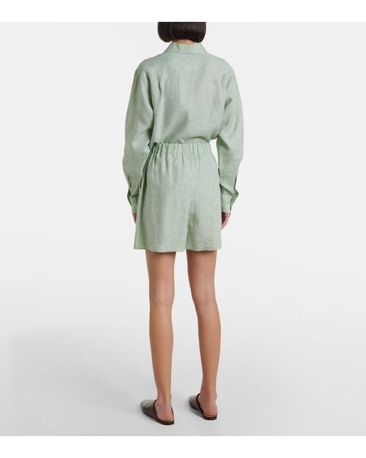 Loro Piana Green Angelo High-Rise Linen Bermuda Shorts