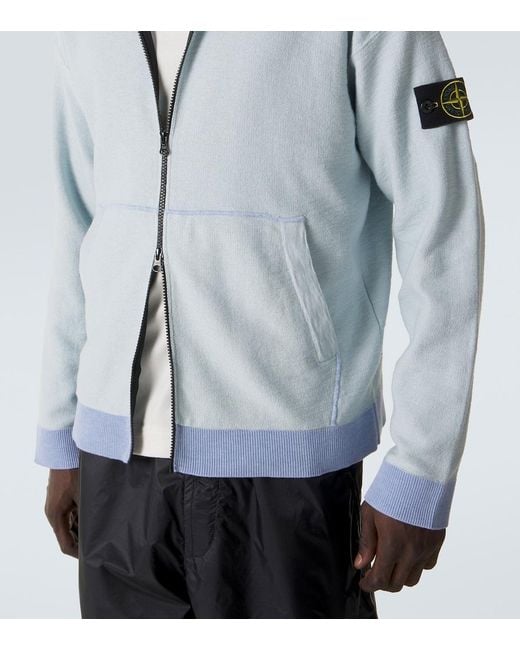 Stone Island Blue Compass Cotton-Blend Hoodie for men