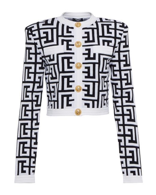 BALMAIN: top in stretch wool blend with monogram pattern - Ivory