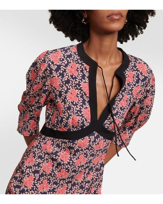 Rixo Red Petra Floral Keyhole Maxi Dress