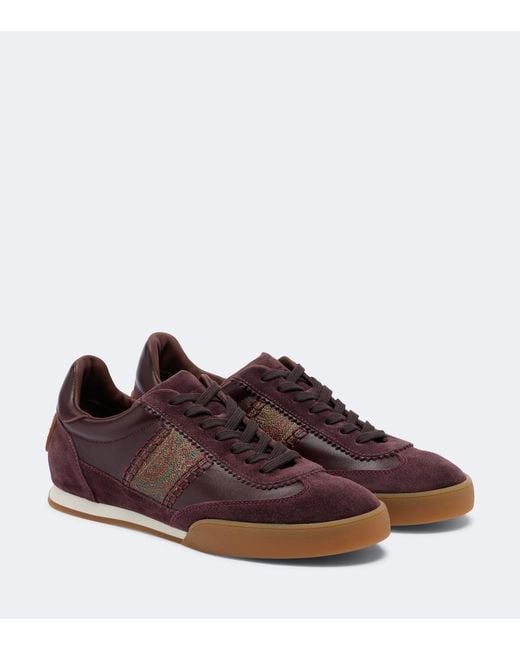 Etro Brown Pegaso Suede-Trimmed Leather Sneakers