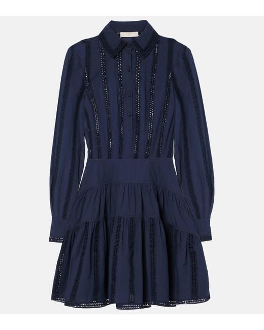 Ulla Johnson Blue Camille Pleated Cotton Minidress