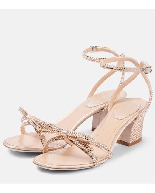 Rene Caovilla Pink 50 Embellished Bow-Detail Satin Sandals