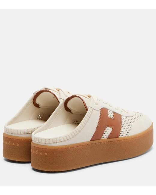 Hogan White H698 Suede Platform Mules