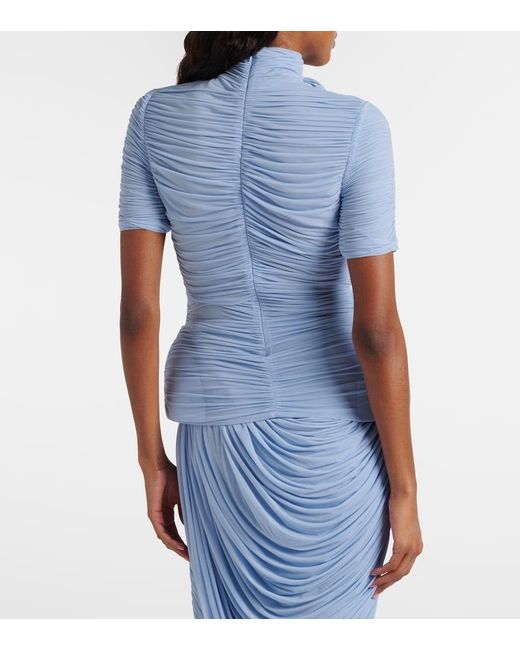 Magda Butrym Blue Floral-Applique Ruched Top