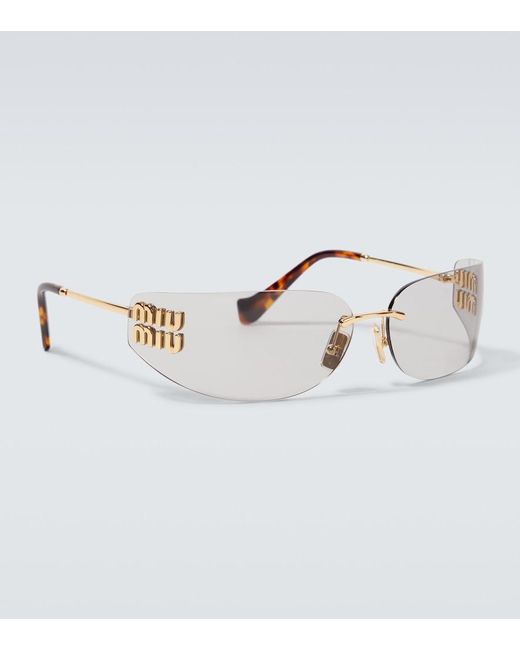 Miu Miu Metallic Logo Oval Sunglasses for men