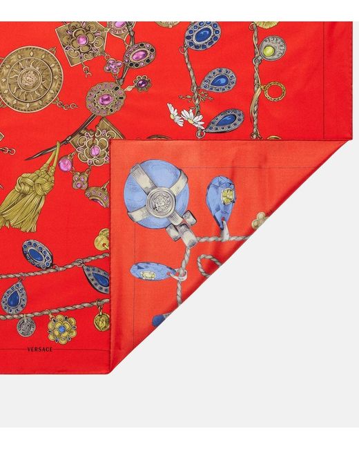 Versace Red Printed Silk Twill Scarf