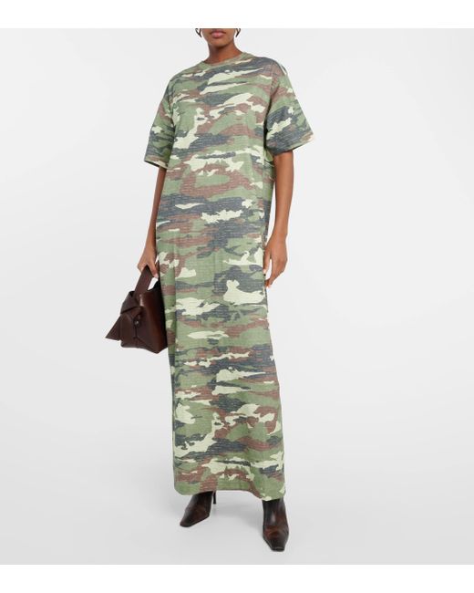 Acne Green Edrass Camouflage Cotton Maxi Dress