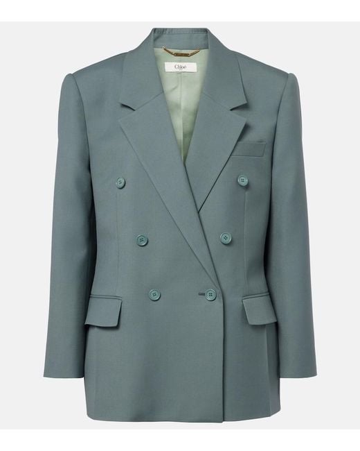 Chloé Blue Double-Breasted Wool Blazer