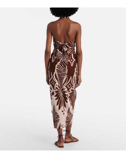Poupette Brown Uma Printed Cotton Midi Skirt