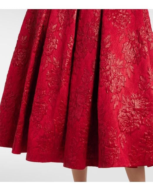 Safiyaa Red Asher Floral Jacquard Midi Dress