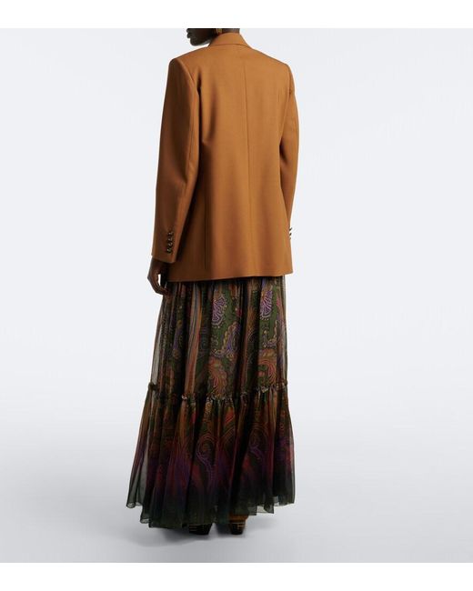 Etro Brown Paisley Silk Tiered Maxi Skirt