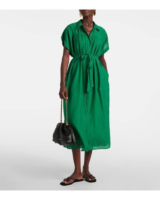 Velvet Green Marla Cotton And Silk Shirt Dress