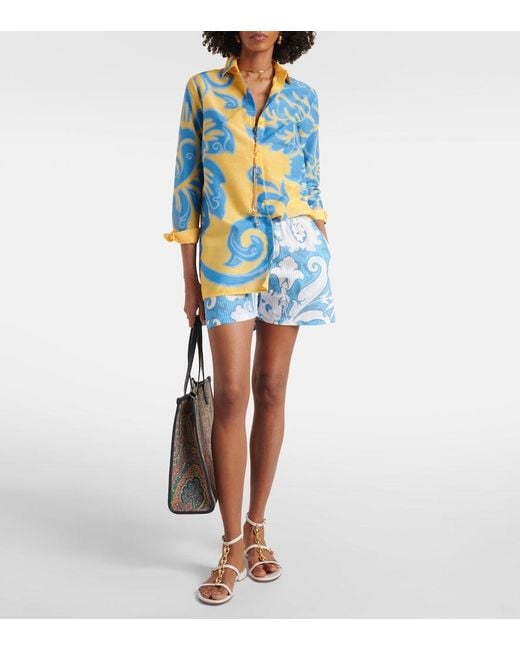 Etro Blue Printed Cotton And Silk Shirt