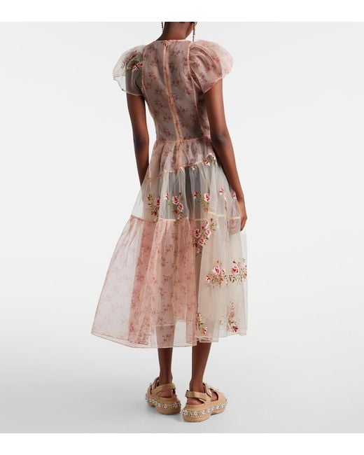 Simone Rocha Pink Patchwork Sheer Organza Midi Dress