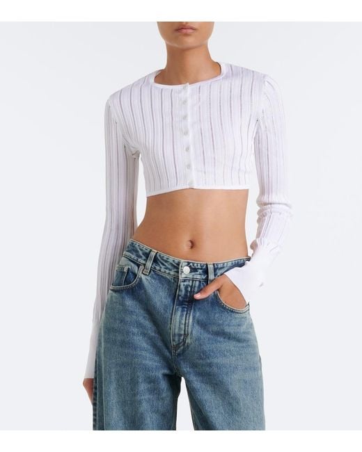 Alaïa White Cropped Knitted Cardigan