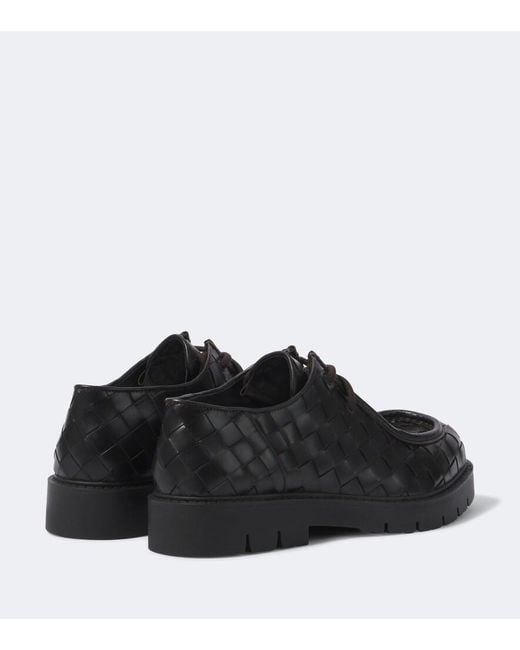 Bottega Veneta Black Haddock Intrecciato Leather Derby Shoes for men