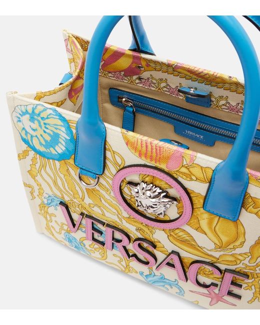 Versace Blue La Medusa Small Printed Canvas Tote Bag
