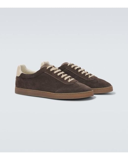 Brunello Cucinelli Brown Leather-Trimmed Suede Sneakers for men