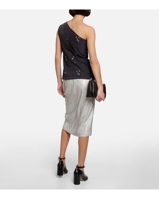 JACQUES WEI Black Printed Cutout One-Shoulder Top
