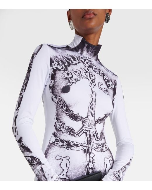 Jean Paul Gaultier White Paris Graphic-pattern Stretch-woven Maxi Dress