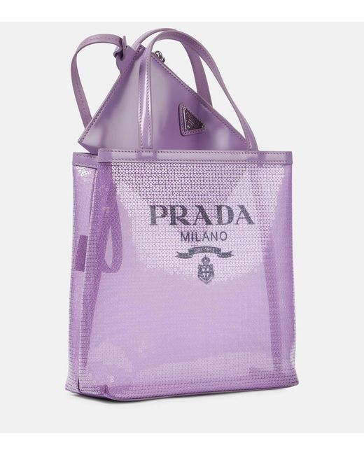 Prada Purple Logo Sequined Tote