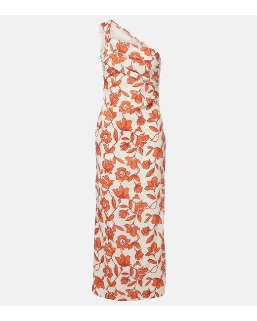 Sir Orange Chloe One-Shoulder Floral Linen-Blend Midi Dress