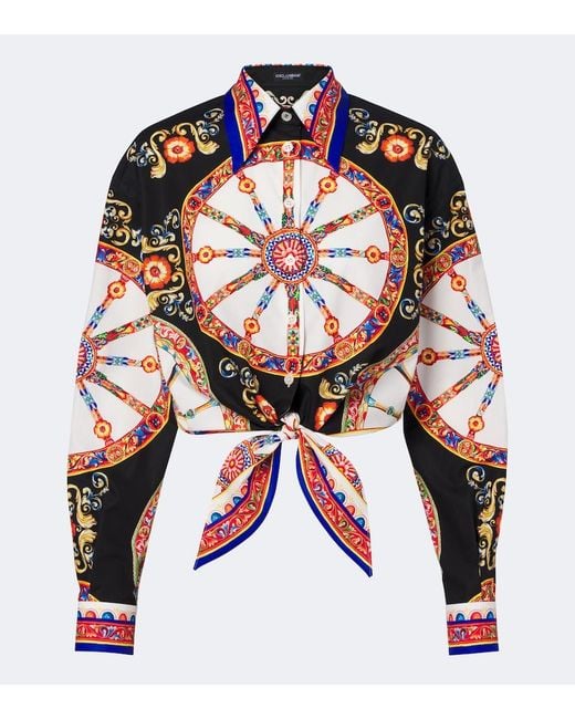 Dolce & Gabbana Multicolor Carretto Cropped Cotton Shirt